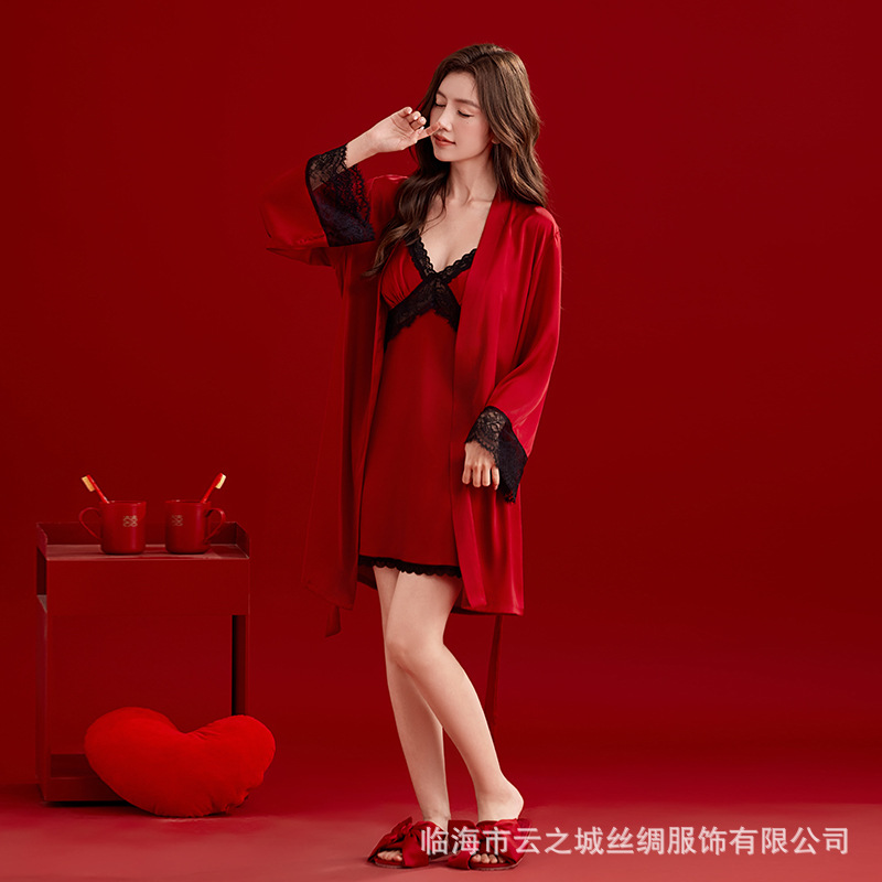 2502 wine red women's nightgown