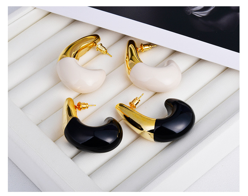 20g Weight Copper Ear Needle Material 1 Pair Simple Style C Shape Enamel Copper 22K Gold Plated Ear Studs