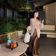 FBB 2025耗时耗材可调节木耳边抽褶雪纺衫女温柔透气带吊带上衣