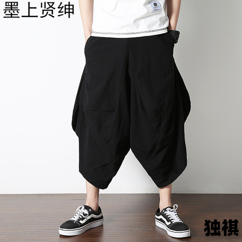 Factory Wholesale Foreign Trade Men's Spring and Summer Men's Lantern Pants Multi-color Thailand Wide Leg Pants Cotton and Hemp Chinese Style Beach Pants 