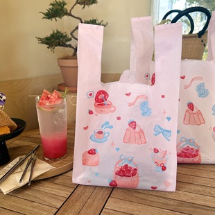 Strawberry Cake Takeaway Packaging Bag Thickeneded Plastic Bag Printed Snack Snack Packaging Bag Dessert Baking Tote Bag