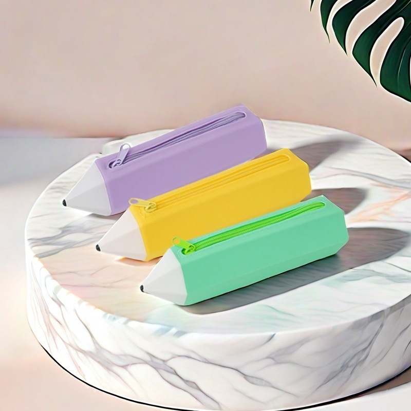 硅胶笔袋中小学生文具袋铅笔形状拉链袋文具盒便捷携带柔软 易清