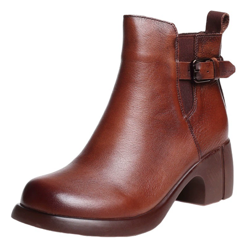 Женские сапоги Bababu на толстом каблуке с круглым носком и боковой молнией в британском стиле, удобные осенние сапоги Bababu на высоком каблуке