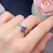 天然坦桑石戒指 S925银简约彩宝坦桑尼亚宝石指环 开口可调节厂家