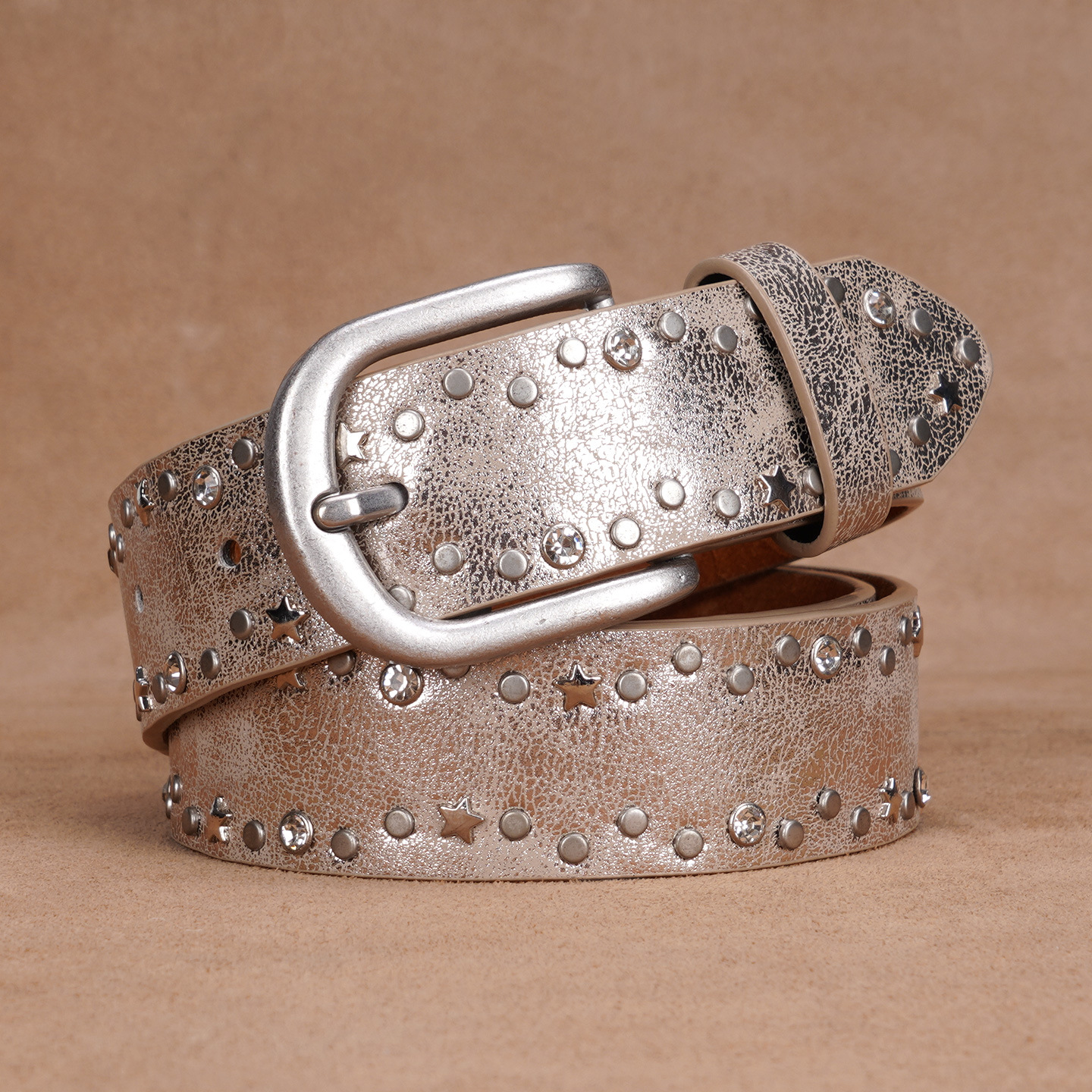 Cinturón vaquero moderno con remaches, estilo punk, 100% algodón, para mujer. Diseño europeo y americano._voghion.com