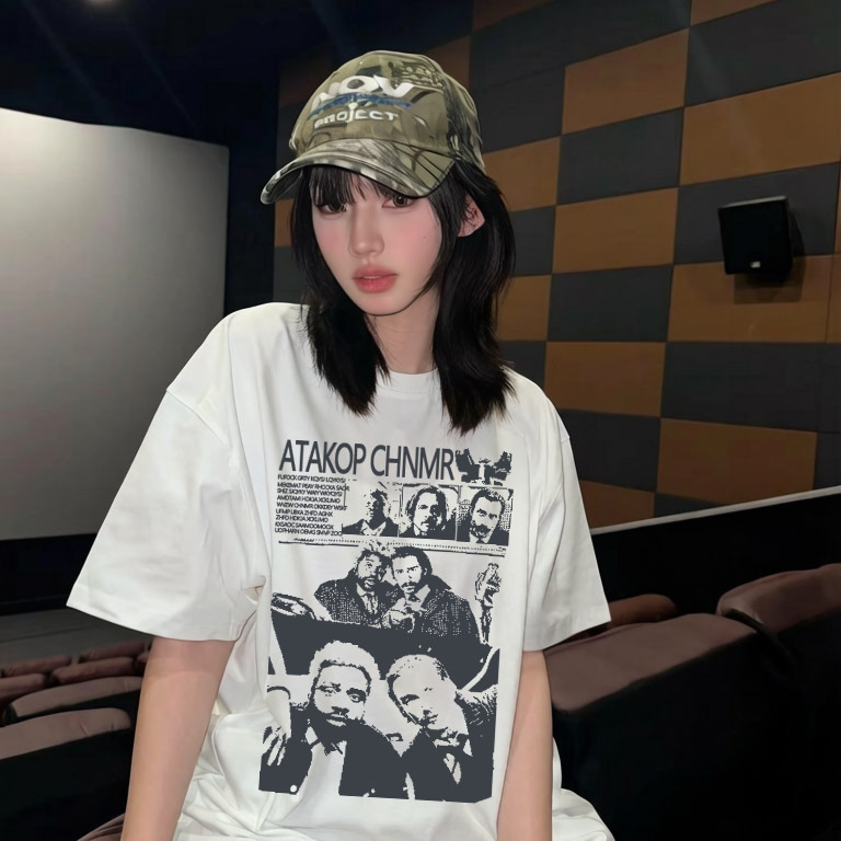 American-Style Trendy Straight-Shoulder Short-Sleeve T-Shirt for Women, 2026 New Large-Size Spring-Summer Design with Printed Loose Half-Sleeve Top