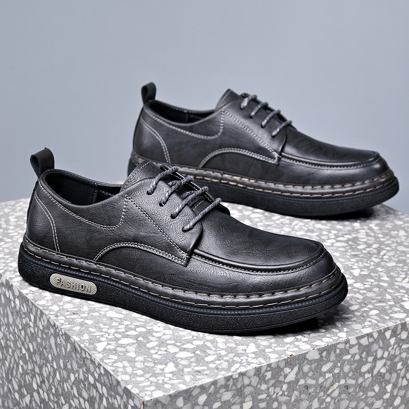 Men's Casual Leather Trainers Soft Sole Versatile Korean Style_voghion.com
