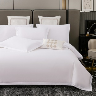 Five-Star Hotel Linen Four-Piece Set, Pure Cotton Thickeneded 60 Hotel Bed Bed Sheets Quilt Cover, Pure Cotton Pure White Three-Piece Set