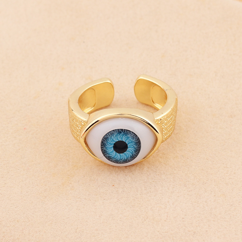 Retro Devil's Eye Copper Open Ring Plating Resin Copper Rings display picture 6