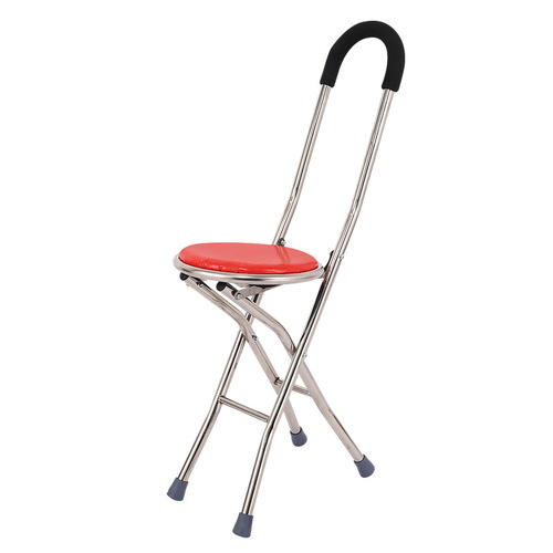 Stainless steel elderly folding cane, senior three-legged cane stool, cane stick cane stool, lightweight with seat, cane chair