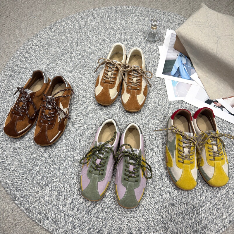 New Maillard suede color-blocked star trainers for women, retro flat-soled soft-soled casual sports sneakers