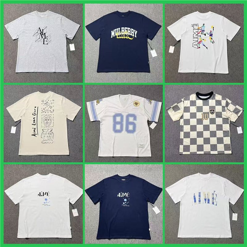 Cross-Border Export Aime Classic Letter Print Landmark Building Round Neck Loose Short-Sleeved T-Shirt for Men and Women Couples Trendy