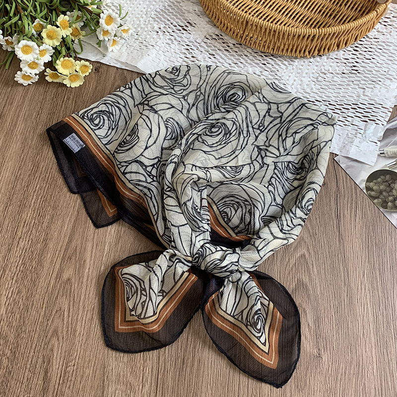 Bufanda de seda, bufanda cuadrada pequeña, personalidad retro, textura de algodón y lino, turbante, banda para el cabello, habitación con aire acondicionado de verano, protección para el cuello, chal exterior