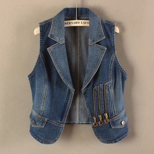 Denim Vest Women's Short Slim Look Motorcycle Summer New Spring and Autumn Sleeveless Jacket Vest Suit Collar Zipper Vest Trendy