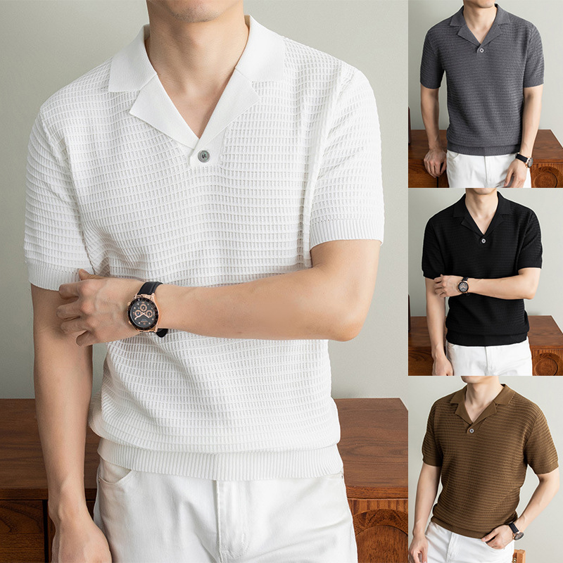 Cuba cuello polo camiseta camiseta de manga corta hombre waffle viejo viento de negocios hielo verano fábrica transfronteriza al por mayor