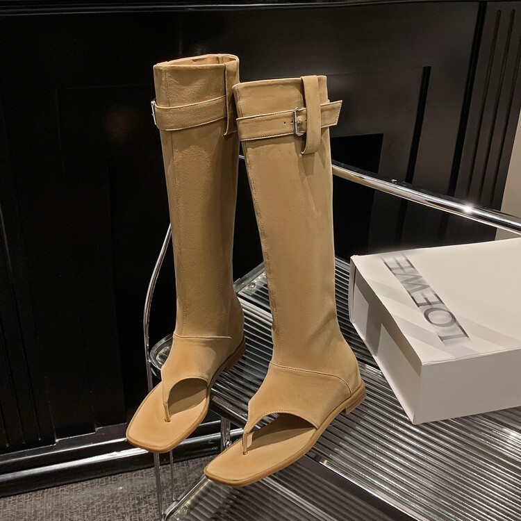 Boot nữ cổ cao ôm bắp chân da thật phong cách miền Tây — mơ, nâu chi tiết 71