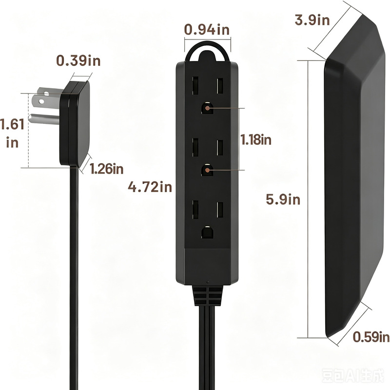 Cross-Border Hot-Selling American Standard Three-Hole Power Strip, Flat Plug Extension Cord with Cover, Ultra-Thin Plug, 15A 125V Cross-Border Hot-Selling American Standard Three-Hole Power Strip, Flat Plug Extension Cord with Cover, Ultra-Thin Plug, 15A 125V