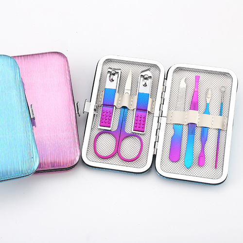 Gradient nail clipper set 7-piece set Colorful nail clipper beauty tool set printable logo manufacturer wholesale