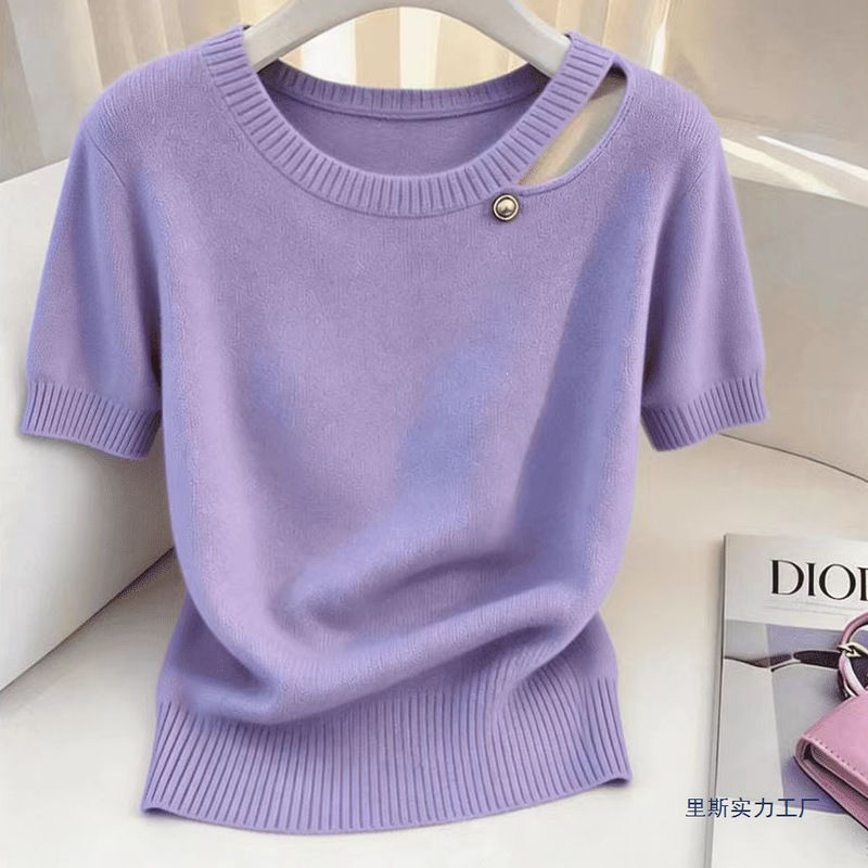 2026 Summer New Slimming Dopamine Hollow-Out Short-Sleeve Beautiful Knit Top for Women 2026 Summer New Slimming Dopamine Hollow-Out Short-Sleeve Beautiful Knit Top for Women