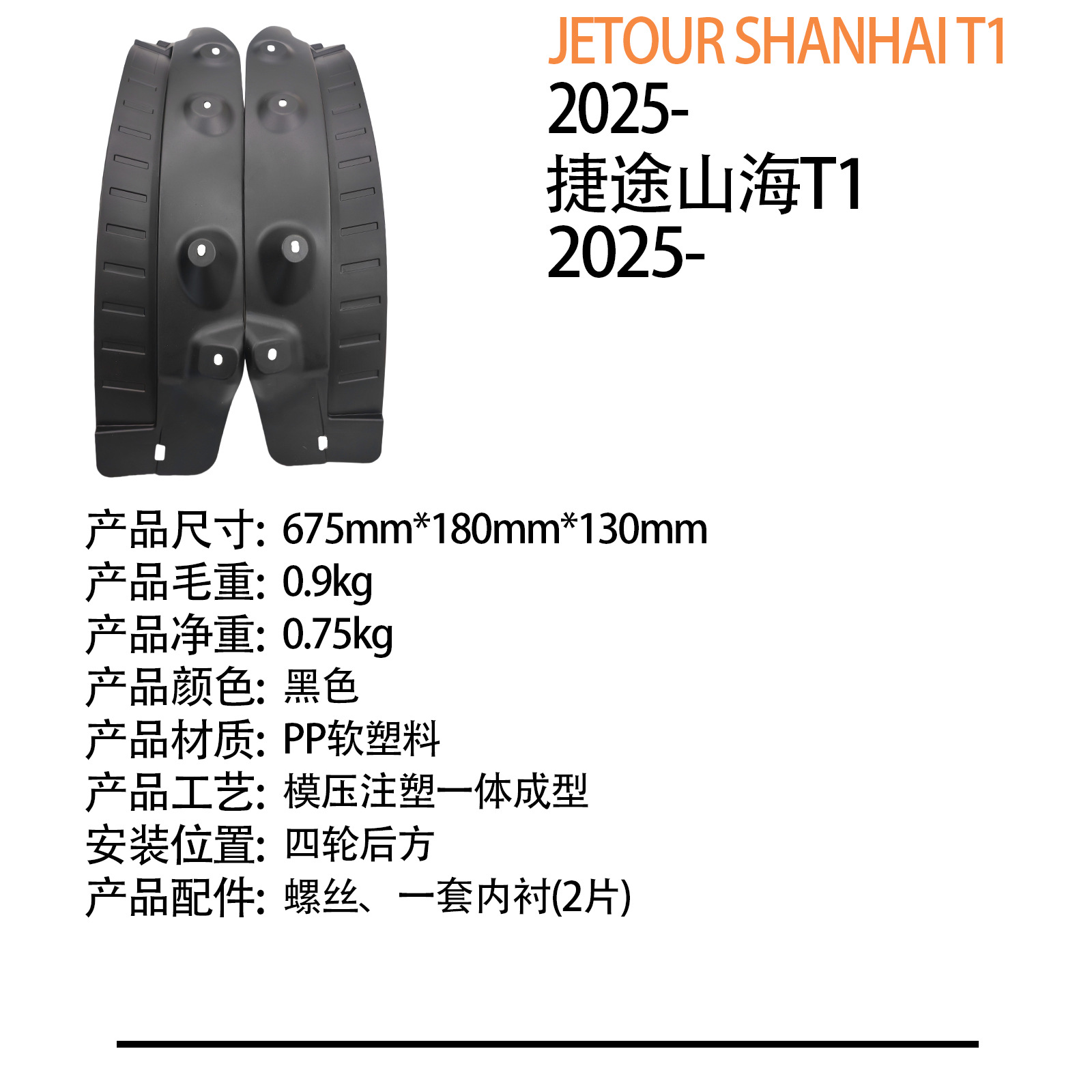 Suitable for Jetour Shanhai T1 2025 - Car Tire Rear Wheel Liner Fender