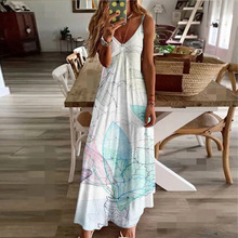 亚马逊跨境新款夏季欧美女时尚抽象修身油画吊带修身裙