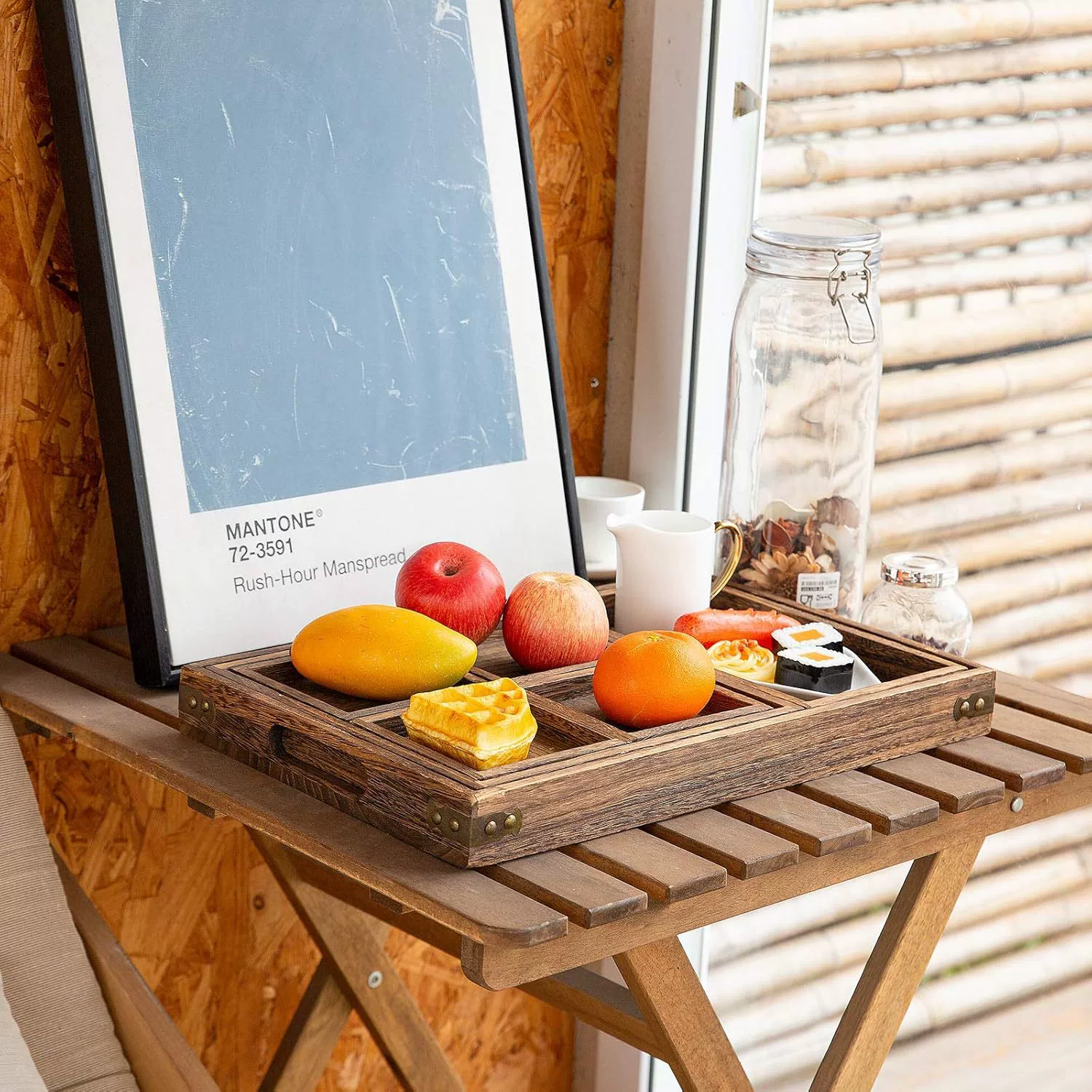 Fruit tea from natural wood for home use, tableware, stand