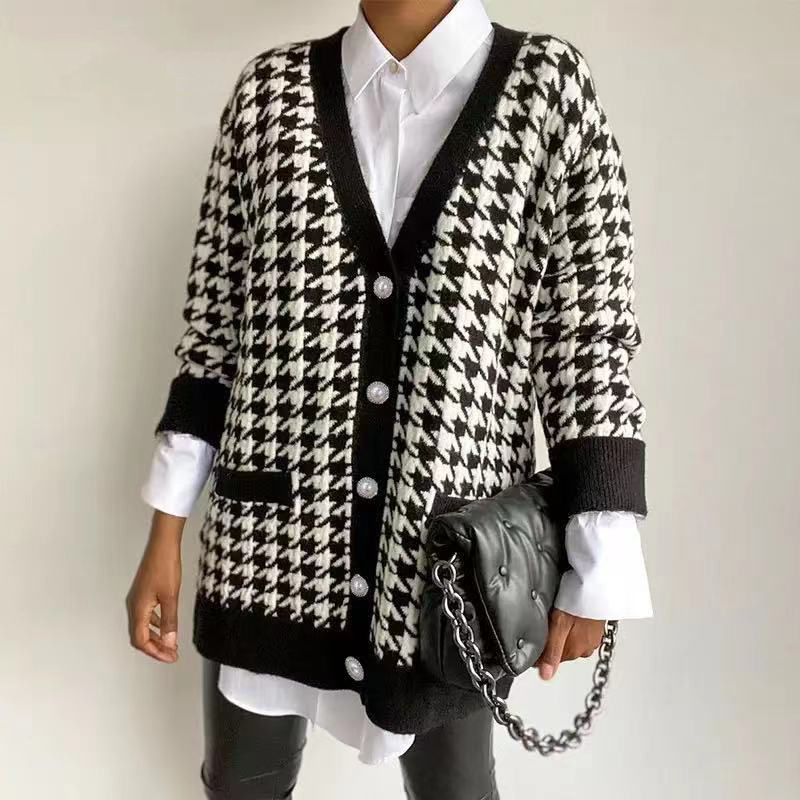 Nihaostyle Clothing Wholesale houndstooth knitted cardigan NSQYS66624