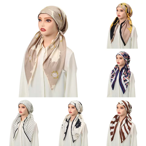 European and American Best-Selling Satin Printed Curved Headscarf Hat, Retro Style Women's Headwrap Hat, Comfortable and Breathable Head Covering Hat