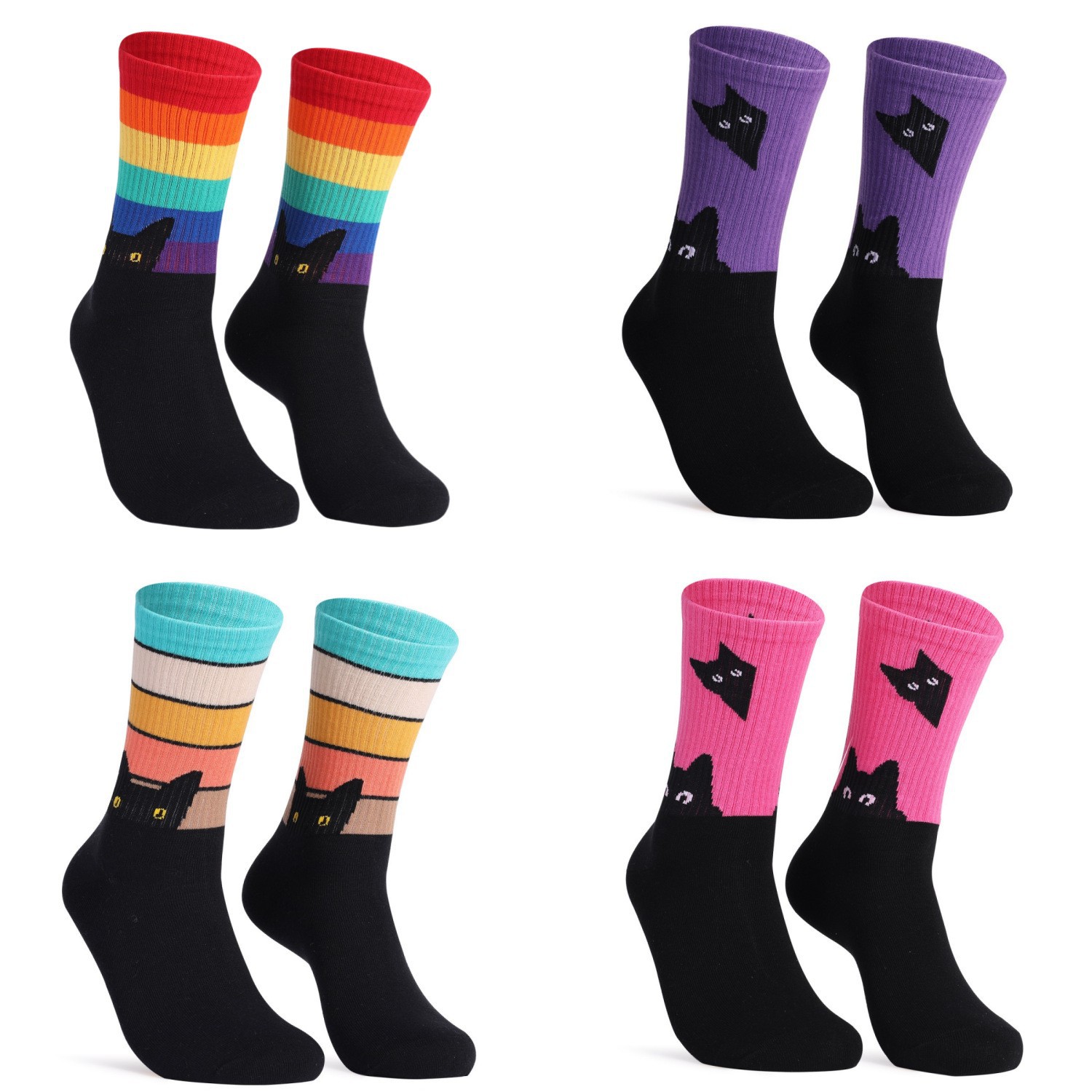Calzini unisex da regalo per il giorno dell'indipendenza, arcobaleno, gatto e cane, in saldo, collezione Jacquard 2025d_voghion.com