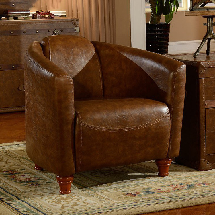 American Retro Sofa Cigar Bar Furniture Living Room Small Apartment Three-Seater Leather Sofa Large Button Sofa European Style