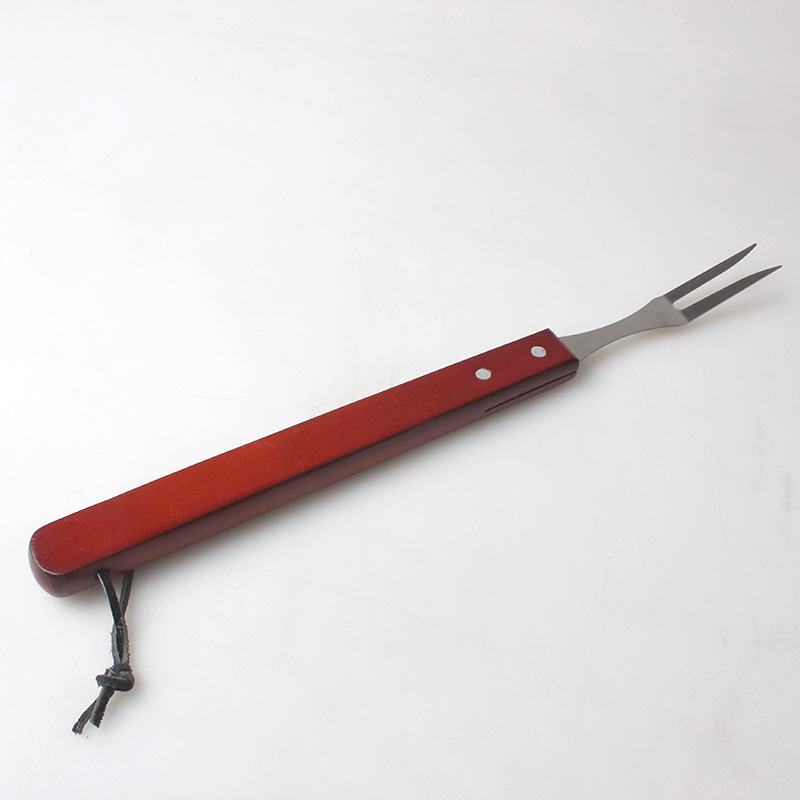 BARBACOA de acero inoxidable mango de madera de cuatro piezas herramienta de barbacoa tenedor pala bolsa de tela traje de barbacoa fuente de fábrica