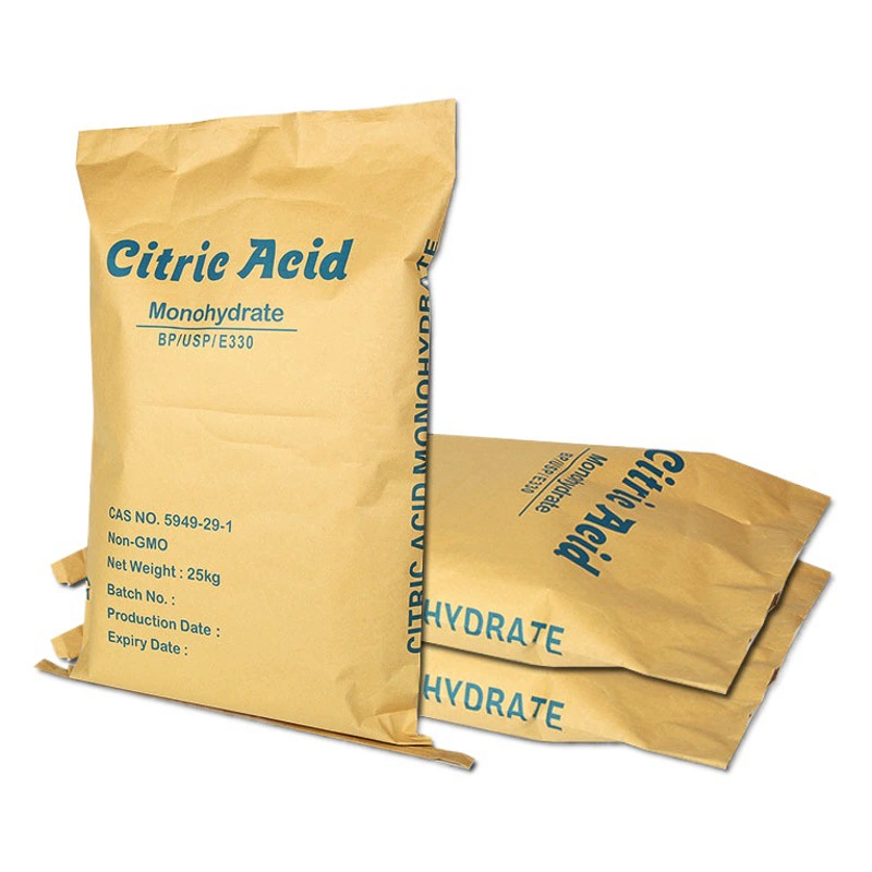 Моногидрат лимонной кислоты 25kg в химической упаковке: мешок из крафт-бумаги, тканый мешок, бумажно-пластиковый композитный мешок