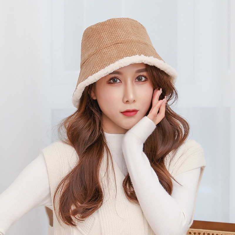 Sombrero de pescador Otoño e Invierno PANA estilo coreano de las mujeres de moda artística de lana de cordero invierno cálido sombrero suave niña cuenca sombrero