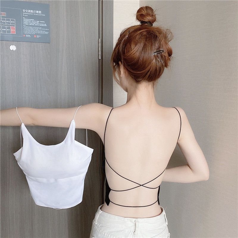 Hollow-Out Beautiful Back Ice Silk Tank Top Sexy Camisole Lingerie Summer Backless Top Women's Bustier Bra Trendy Outerwear Inner Wear