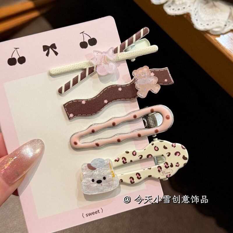 New Cute Girly Floral Checkered Puppy Hair Clip Set, High-Value Versatile Bangs Clip, Stylish Duckbill Clip