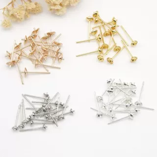 14K金色保色耳针珍珠碗针天然水晶珠针托空托耳钉耳饰DIY饰品配件
