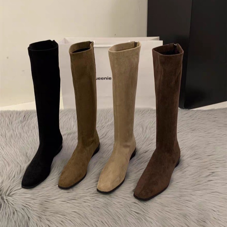 Chunky-heeled suede stretch boots, over-the-knee long boots for women, 2026 autumn and winter new model, high-tube slim boots with back zipper