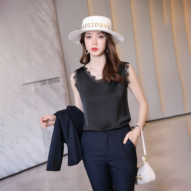 Ice Silk Camisole Women's Spice Girl's Inner Shoulder Top Beautiful Back Off-shoulder Satin Sexy Lace Camisole Dress