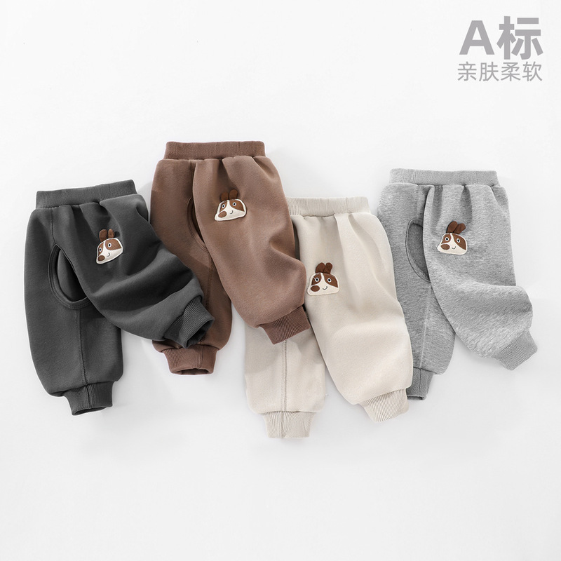 Open-Crotch Pants for Babies, Fleece-Lined Sweatpants for Spring and Autumn, Winter Outerwear for Boys and Girls, Infant Warm Pants, Training Pants