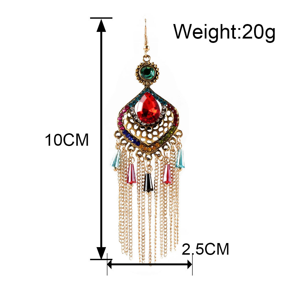 Alloy Color Diamond Geometric Ethnic Style Long Earrings Wholesale Jewelry Nihaojewelry display picture 1