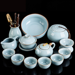 汝窯茶具套裝家用茶壺蓋碗茶杯全套高檔功夫茶具輕奢商務活動禮品