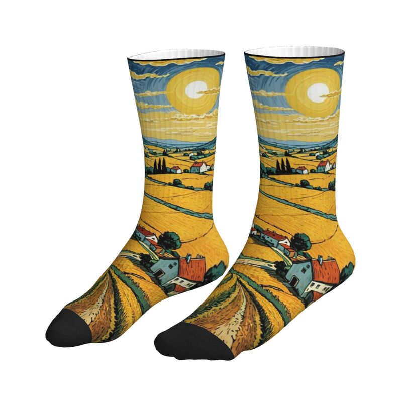 Pod Printed Cross-Border Van Gogh Style Wheat Field Sunrise Rural Scenery Personalized Trendy Mid-Calf Socks Pod Printed Cross-Border Van Gogh Style Wheat Field Sunrise Rural Scenery Personalized Trendy Mid-Calf Socks