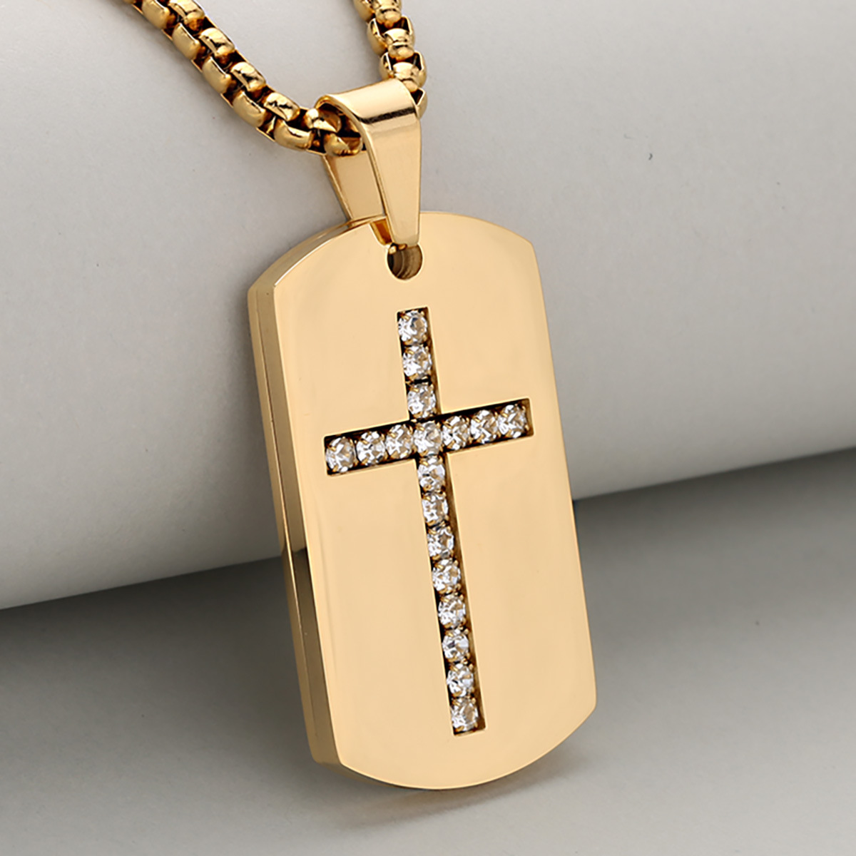 Cross-Border European and American E-Commerce Hot Style Fashionable Accessible Luxury Trendy Men's Military Brand Diamond-Encrusted Stainless Steel Cross Fashion Pendant
