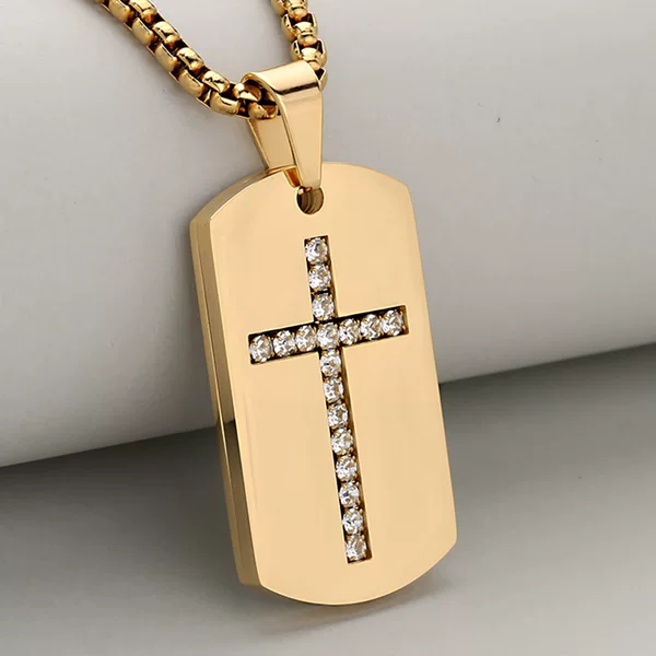 Cross-Border European and American E-Commerce Hot Style Fashionable Accessible Luxury Trendy Men's Military Brand Diamond-Encrusted Stainless Steel Cross Fashion Pendant