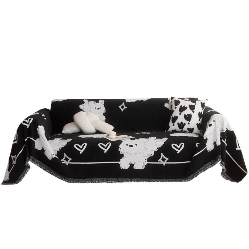 Schneier toallas de sofá de dibujos animados en blanco y negro, cubierta de sofá antideslizante, almohadilla de sofá anti-gato, cubierta completa de una sola pieza de estilo inswind