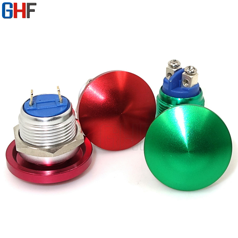 二脚16mm金属蘑菇头按钮开关防水小型自复位启动按键红色绿色