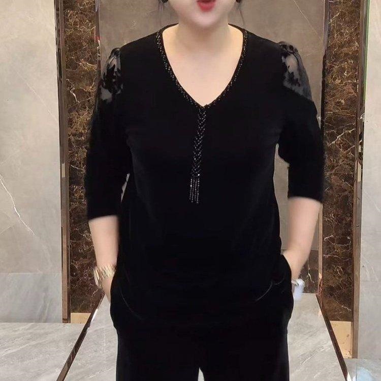 秋季显瘦时尚百搭洋气网红黑色打底衫蕾丝衫/雪纺衫秋季新款薄款