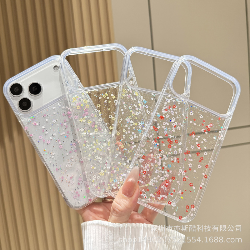 Korean-style built-in glitter small floral transparent anti-drop phone case, girly style, precise holes, soft case, multiple models available Korean-style built-in glitter small floral transparent anti-drop phone case, girly style, precise holes, soft case, multiple models available