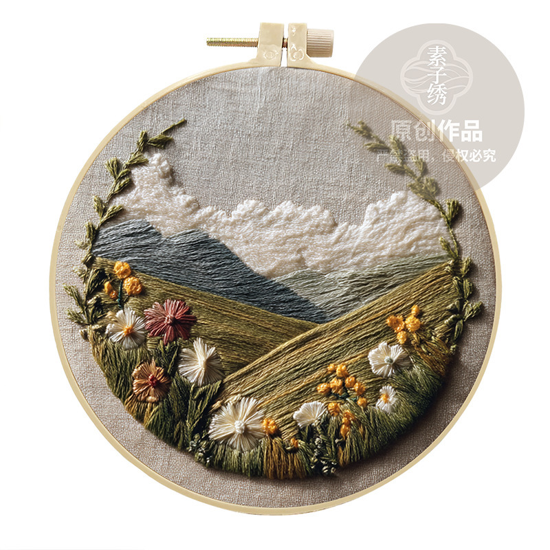 オリジナル-越境新商品 刺繍DIY 風景 手芸布素材キット クリエイティブ手芸針仕事 英語|undefined