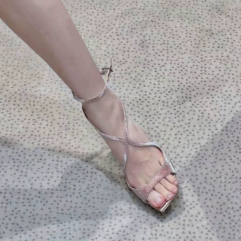 High Heel Sandals Mermaid Pink, Women's Strappy Square-Toe, 7 cm & 9 cm Heel